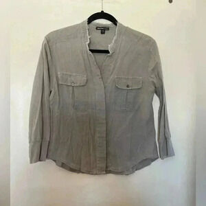 James Perse Los Angeles Cotton Gauze Collarless Safari Shirt